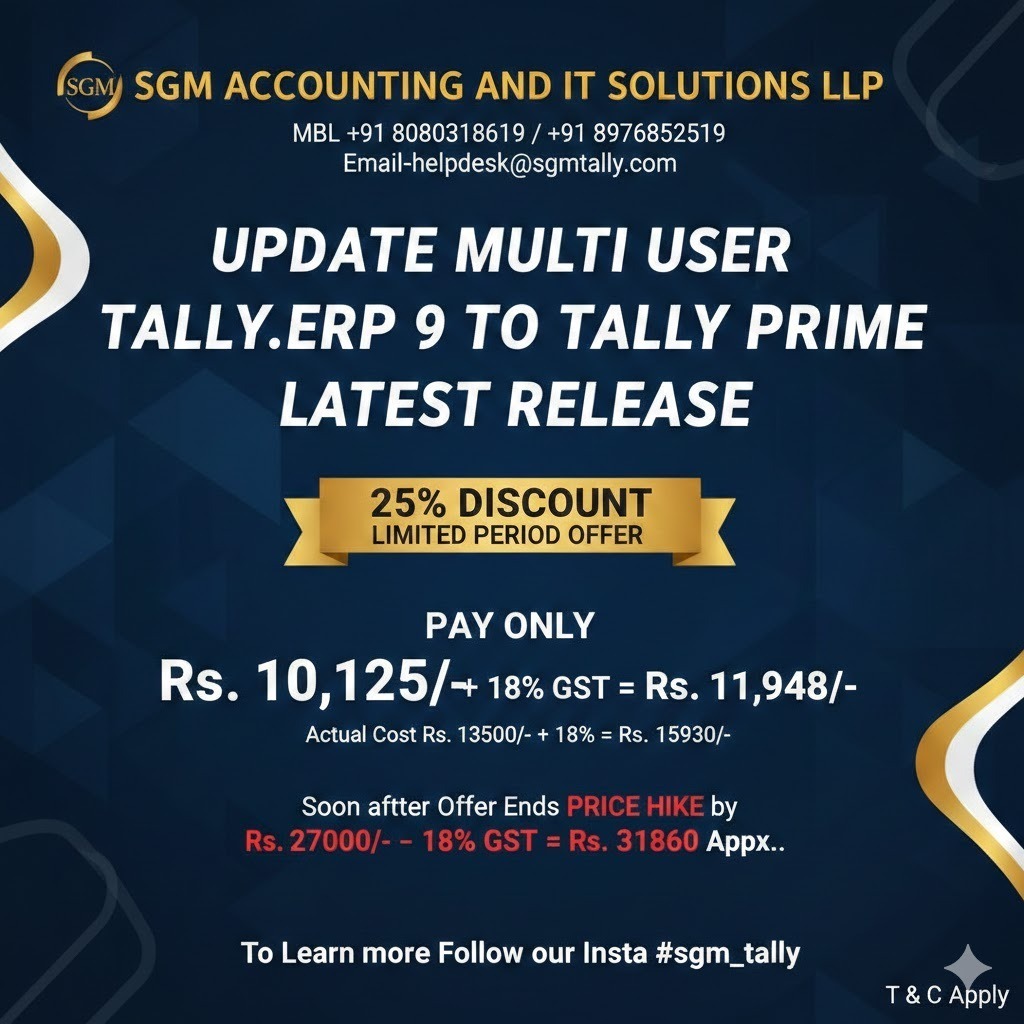 25% Discount Tally.Erp9 to TallyPrime